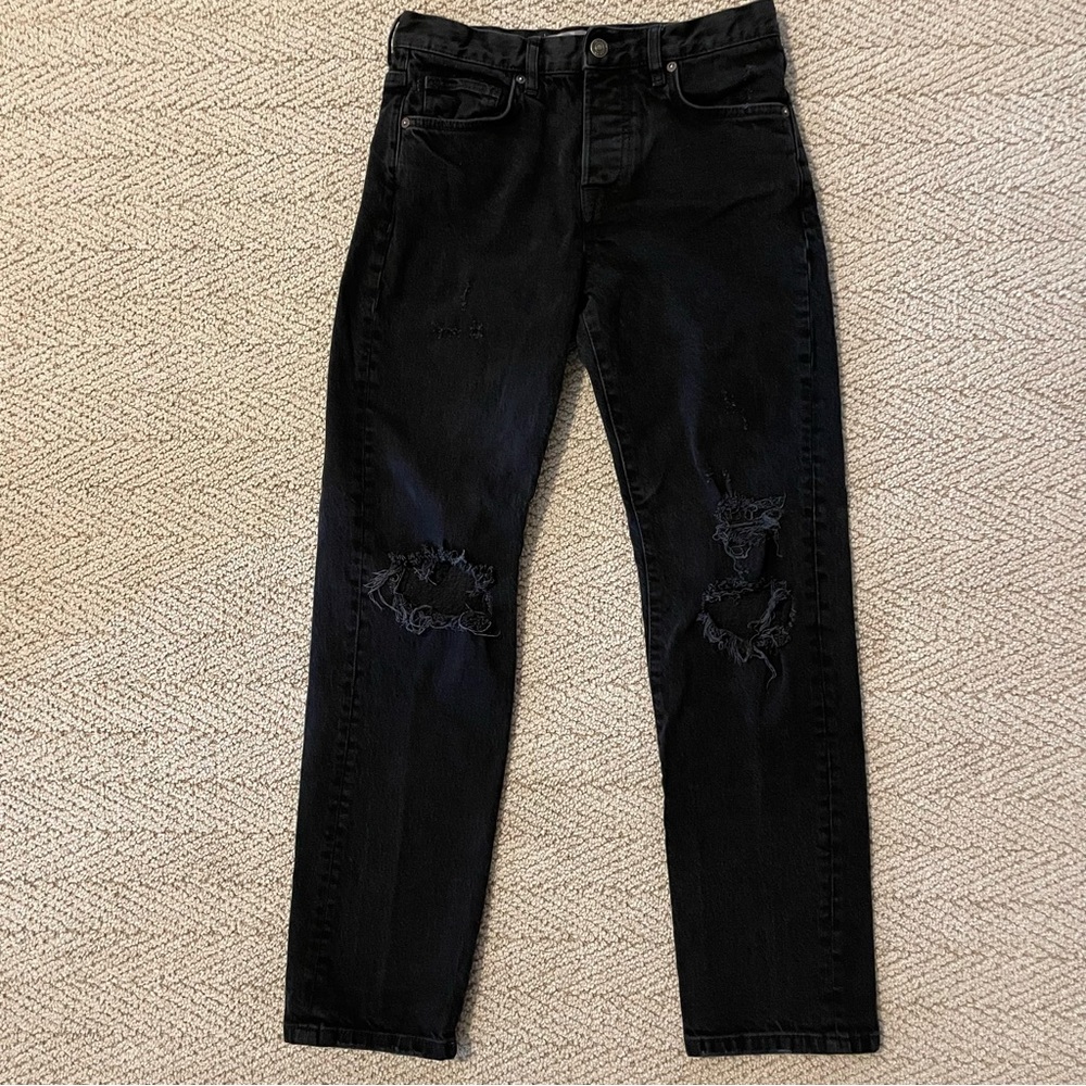 Free People The Lasso Jeans Women's Size 25 Black Denim Distressed Straight Leg